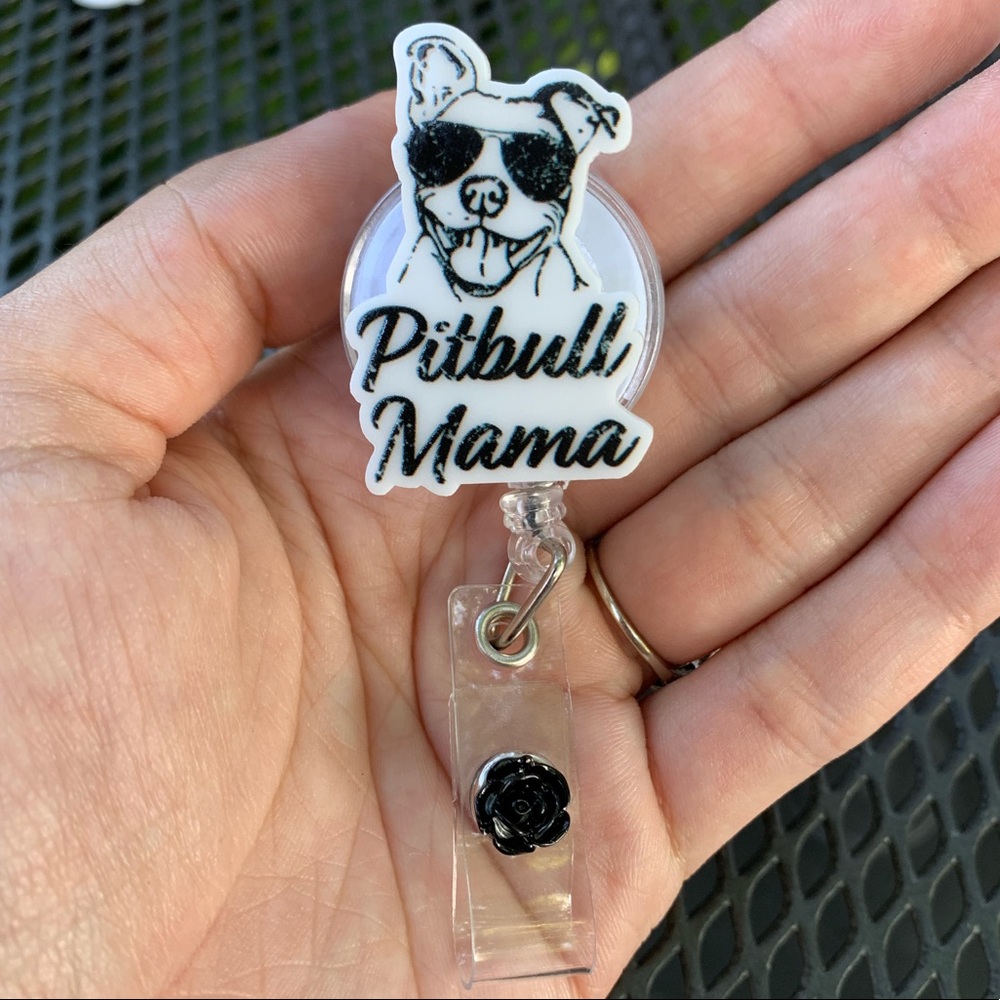 Pitbull Dog Pittie Mama Retractable Badge Holder Gift Dogs Pets